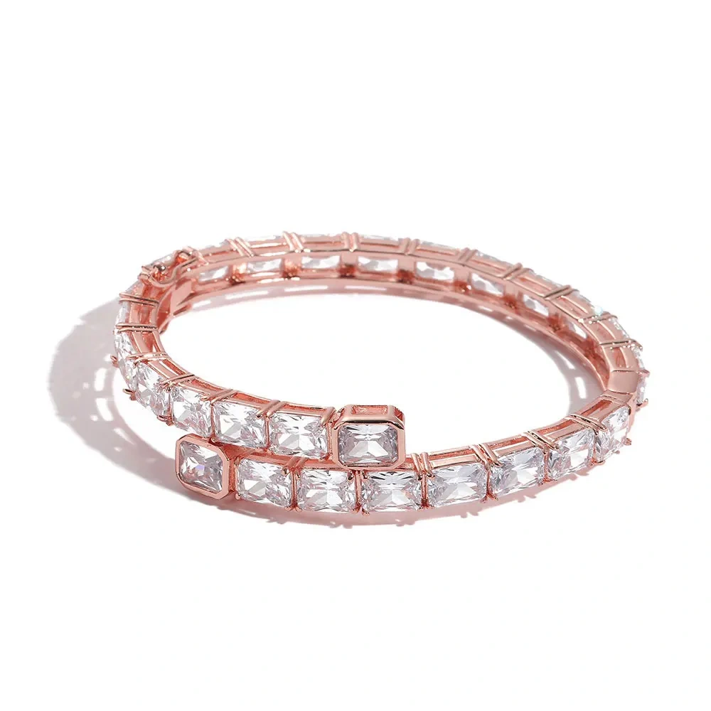 EESKEEM Rectangle Zircon Diamond Bracelet for Unisex Luxury Iced out Crystal Bangle for Women Hip Hop Jewelry