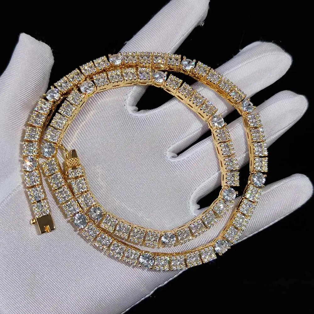 Hip Hop Jewelry 6mm Square Circle Mixed Zircon Tennis Chain Necklace Fashion Personalized Women Accessories