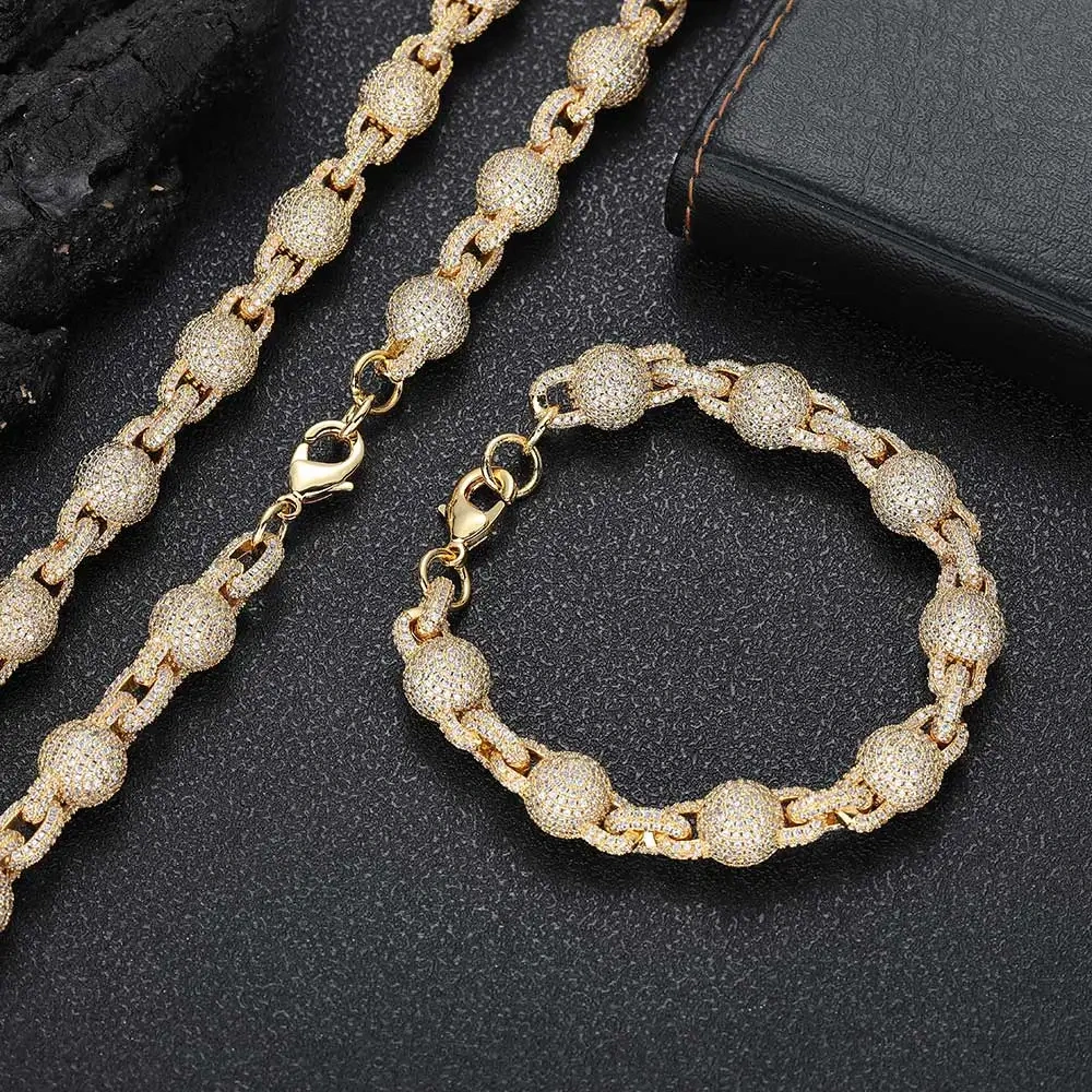 Hip Hop Jewelry 10.5MM Necklace Chain For Women Accessories Iced Out Chain Micro Pave Cz Jewelry Big Round Bead Choker