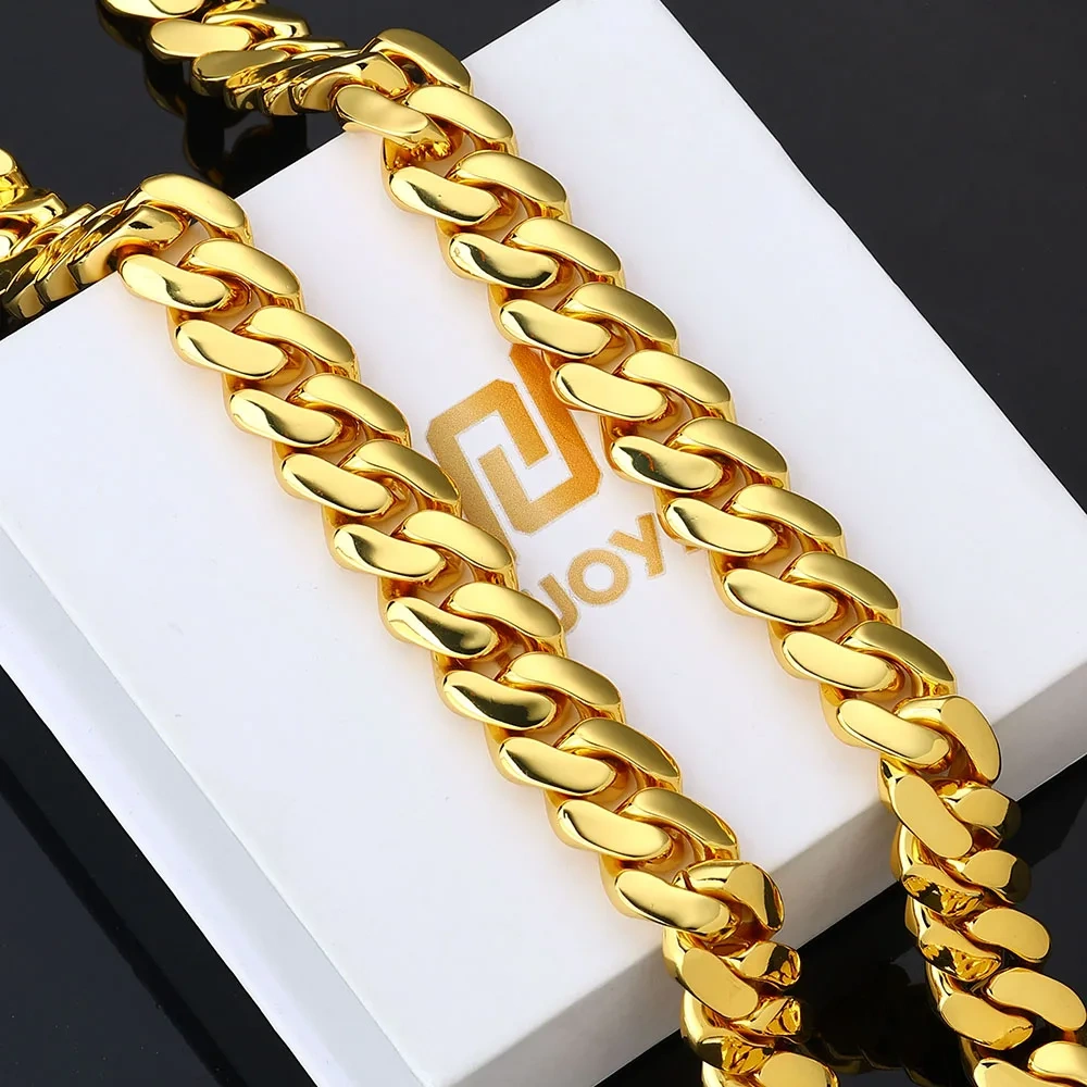 ESKEEM Hiphop Jewelry Cuban Link Chain for Men 12mm 18K Gold Plated Brass Filled Miami Cuban Chain Necklace for Men Multisize