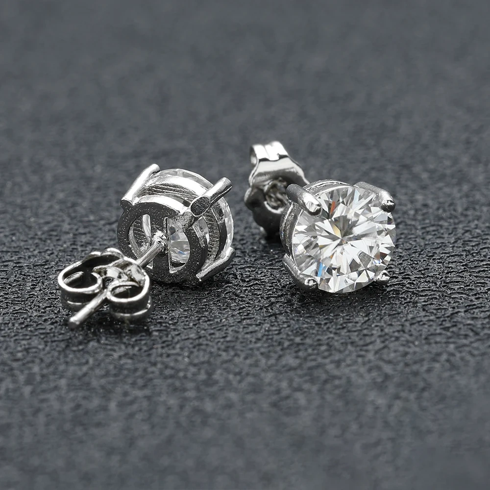 925 Sterling Silver Moissanite Earring Classic with 3mm 4mm 5mm Round 1 Pair 4 Claws VVS Stud Earring Low Price For Women