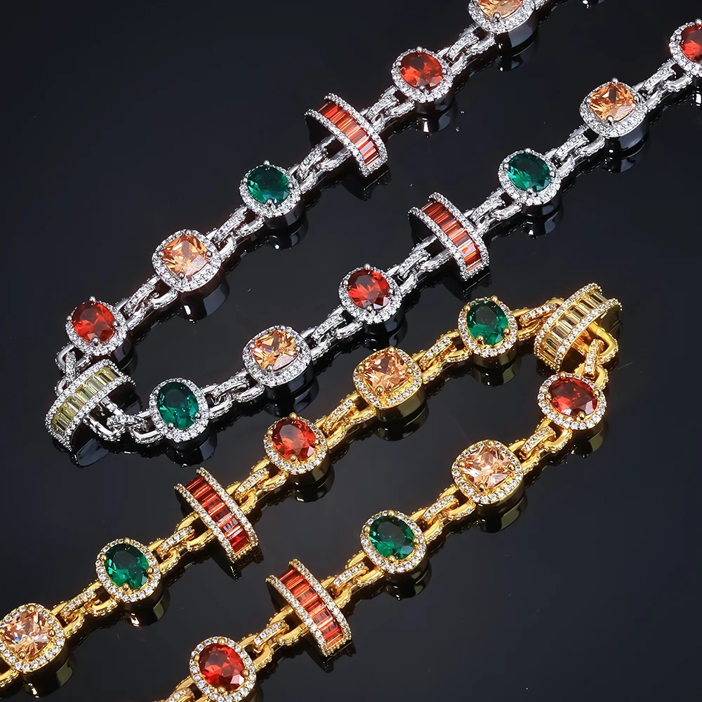 ESKEEM New Arrival Hip Hop Jewelry Colored Zircon Waist Chain Geometric Design Wallet Jeans Link Keychains for Women