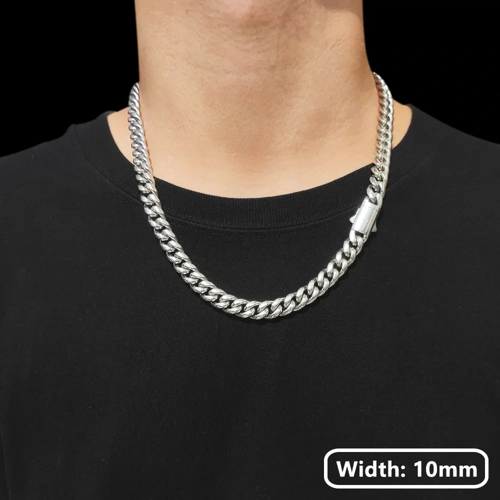 Hip Hop Stainless Steel Necklace 8/10/12/14MM Snap Clasp Men Miami Cuban Chain Necklace Jewelry For Girls Gift Free Laser Logo