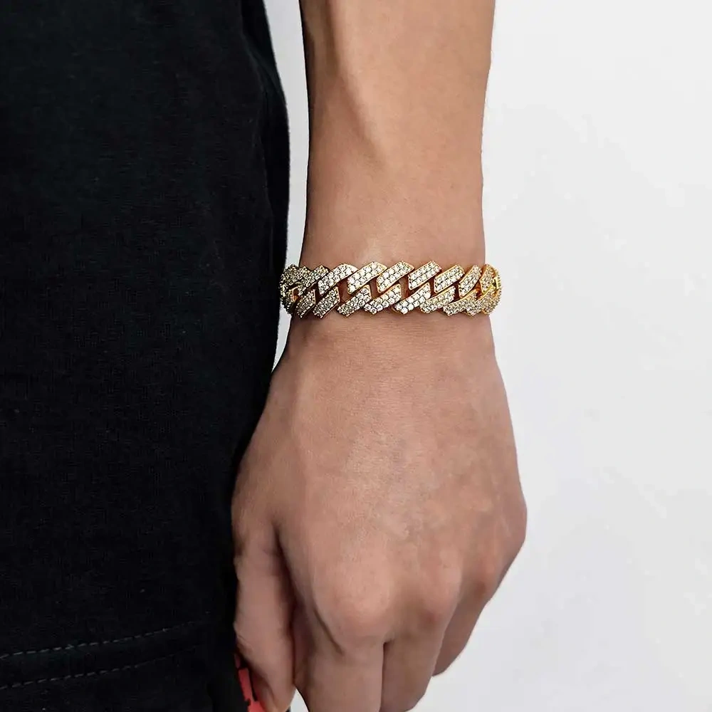 Hip Hop Jewelry 15MM Double-Row Iced Out Chain Necklaces Women 18K Gold/White Gold Plating Miami Prong Cuban Chain Necklace