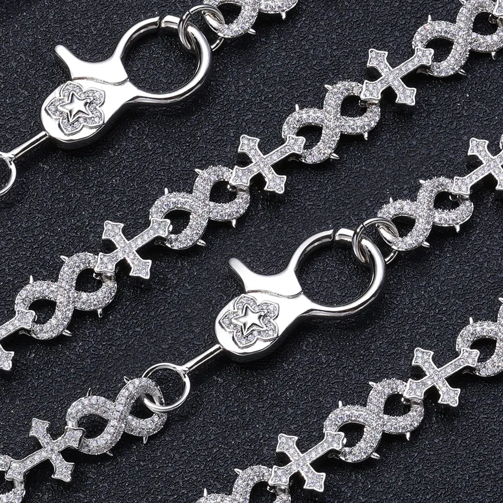 Big Clasp Shiny Diamond Cross Infinity Necklace Micro Pave Zircon Link Chain Design Necklace for Men Women Hip Hop Jewelry