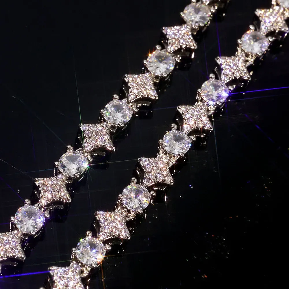 New Arrive Shimmering Honeycomb Tennis Necklace 18K Gold Plated Brass Bling Flower Star Shaped Tennis Chain Fashion Jewelry