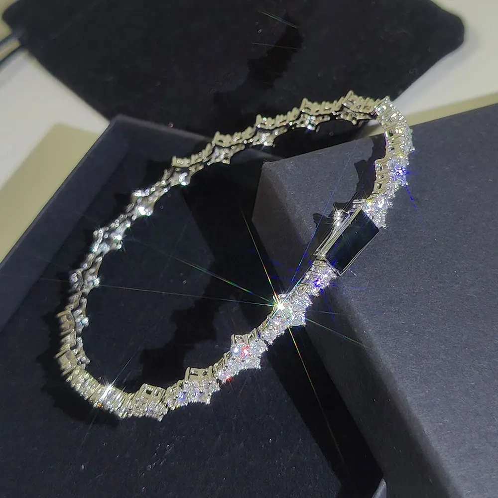 Hip Hop Bling CZ Cubic Zirconia Iced Out Tennis Bracelet 6mm Plum blossom Tennis Chain Bracelet Drop Shipping For Women