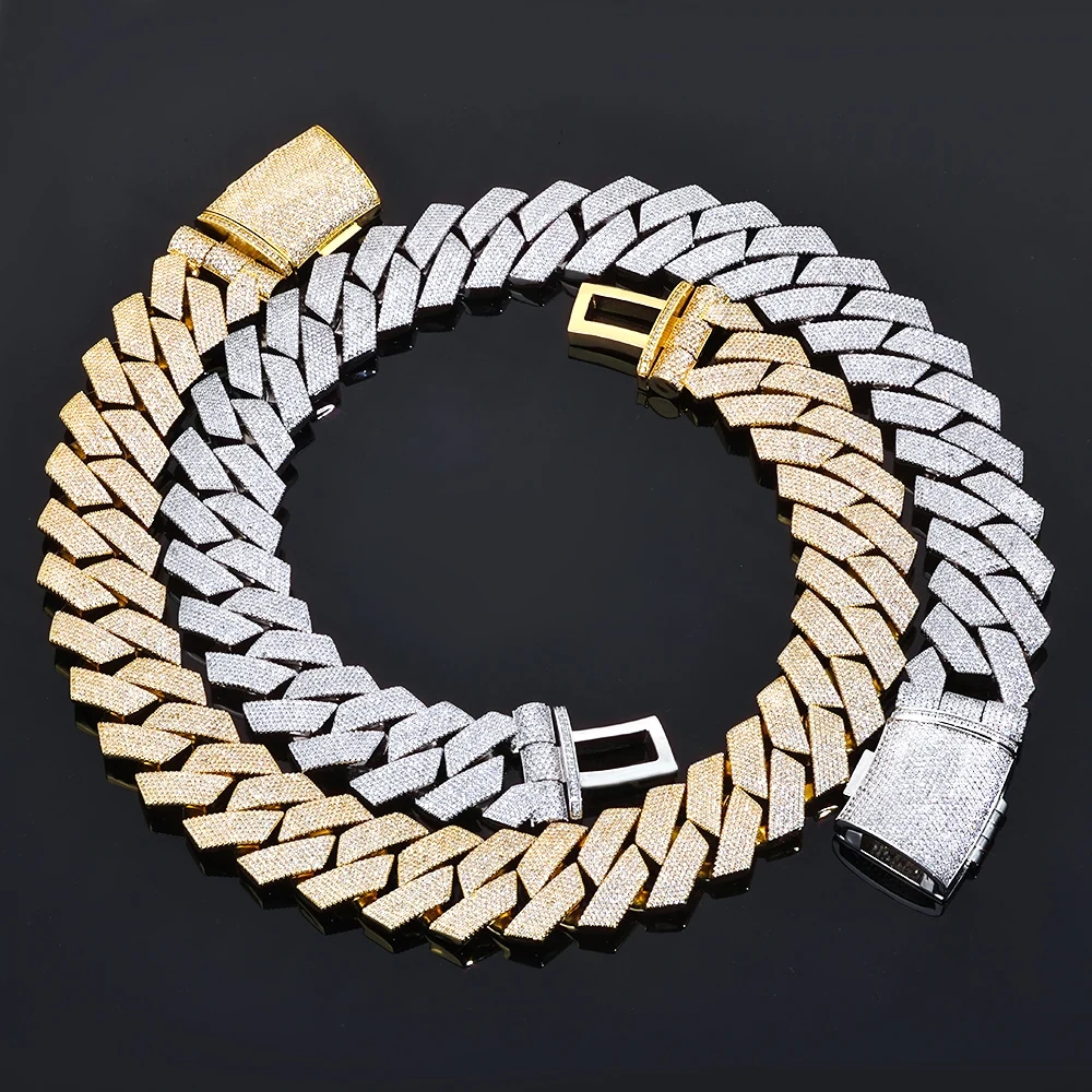 ESKEEM 36MM Chunky Cuban Link Chain 7 Row Full Diamond Iced Out Prong Cuban Chain Hip Hop Jewelry Necklace for Men
