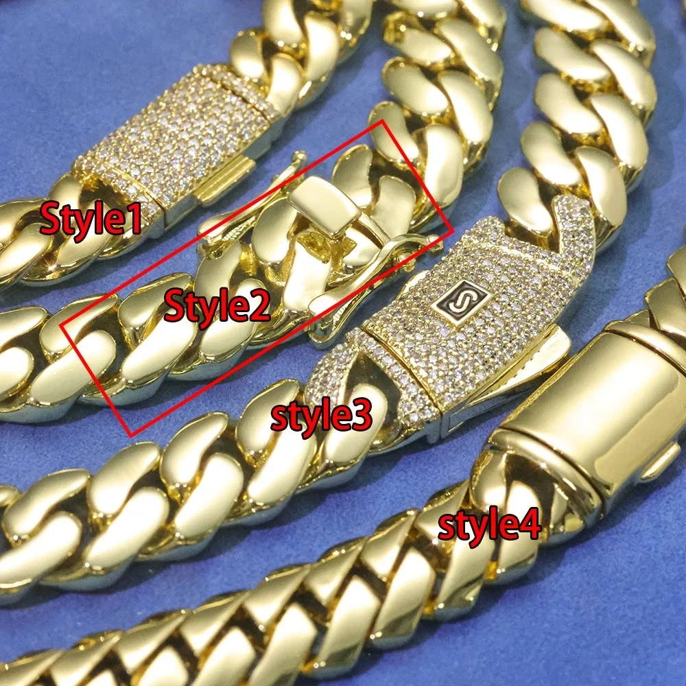 ESKEEM 12mm Cuban Link Chain Necklace 14K Gold Plated Brass Hip Hop Jewelry Customizable Men Women Gift