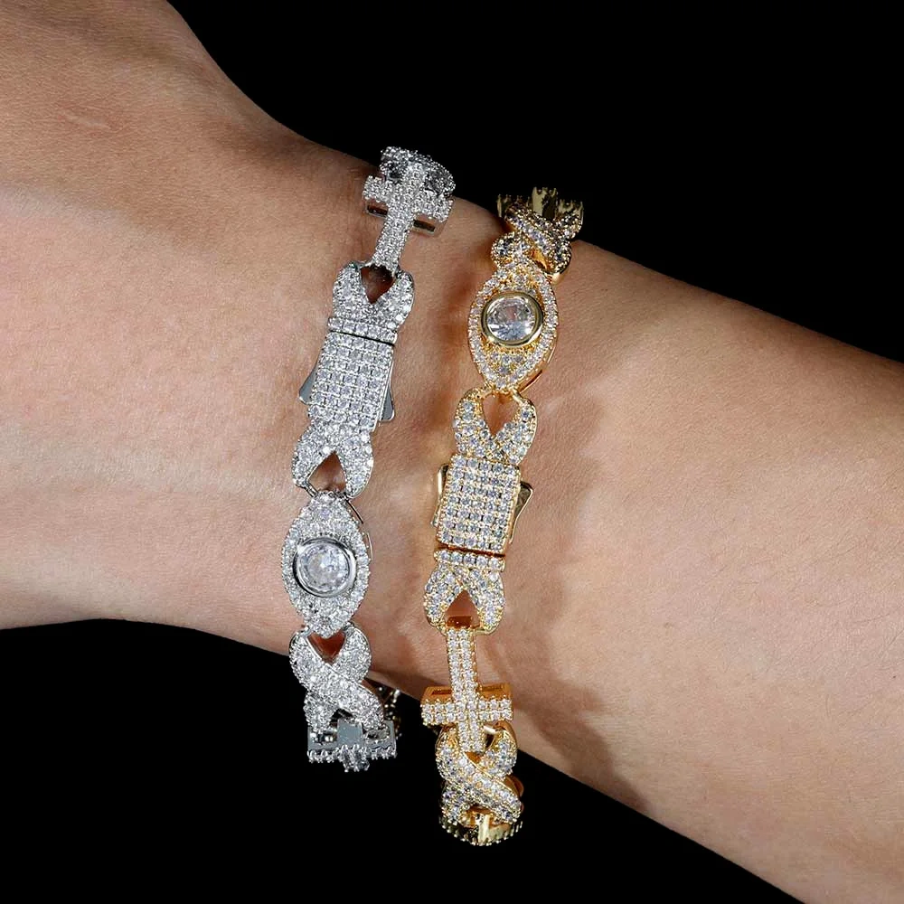 ESKEEM Hip Hop Jewelry New Design Full Pave Cubic Zirconia Chain Iced Out Diamond Eye Cross Link Chain Necklace For Women