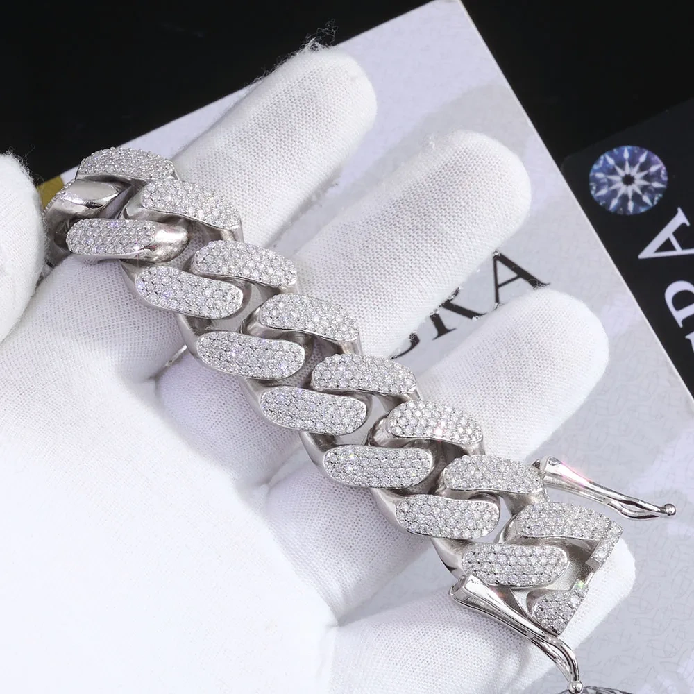 ESKEEM High Quality 22mm Mens Hip Hop Jewelry 925 Silver VVS Moissanite Cuban Link Chain Pass Diamond Tester Iced Out Bracelet