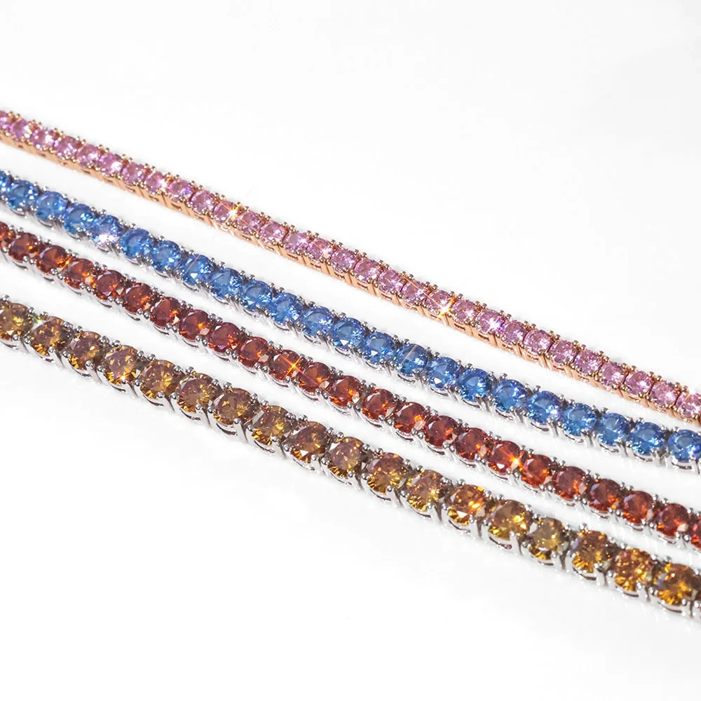 ESKEEM 5mm Colorful Gemstone Tennis Chain Necklace Silver Plated Necklace Hip Hop Jewelry Shiny Zircon Iced Out Tennis Chain
