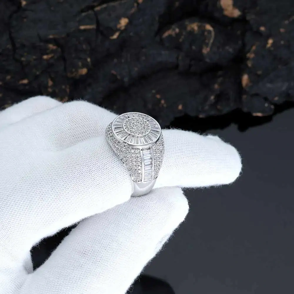 ESKEEM New Arrival Luxury Iced Out Ring Hip Hop Brass Baguette Diamond CZ Round Ring For Women Men Jewelry Party Gift