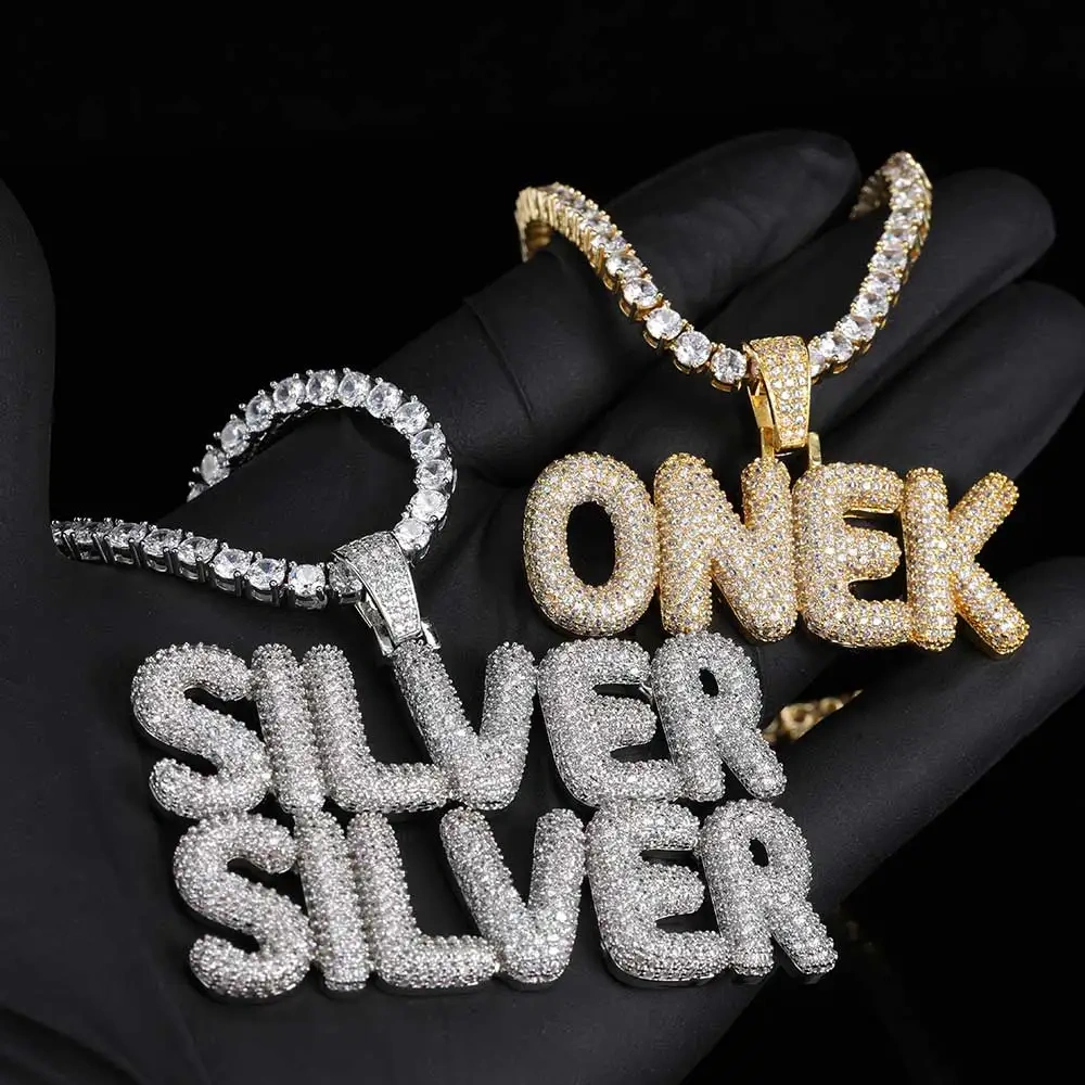 Trendy Hip Hop Pendant Custom Name Letter Splicing Bling High Quality Iced Out Jewelry For Men's Necklace