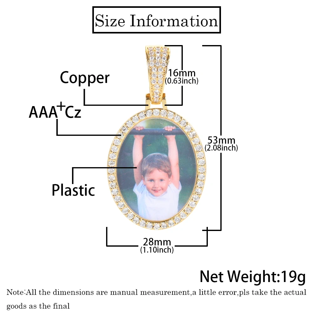 Hip Hop Iced Out DIY Photo Frame CZ Pendant Custom Ellipse Picture Pendant Necklace Personalized Women Men Rapper Jewelry