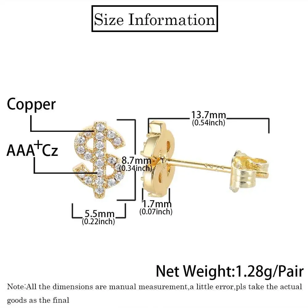 2024 Hip Hop Jewelry Iced Out 3A Zircon Dollar Sign High Quality Stud Modern Earrings Set For Women Drop Shipping