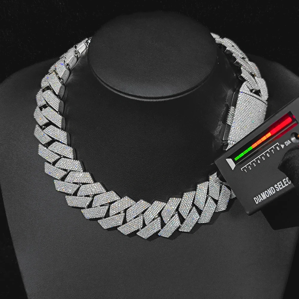 25MM Hip Hop Jewelry Iced Out 925 Sterling Silver VVS Necklace Inlaid 6 Rows Moissanite Diamond Miami Cuban Link Chain For Men
