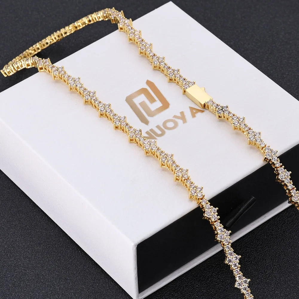 New Arrive 6.5mm Tennis Chain Brass with Bling Zircon Flower Shaped Tennis Chain Necklace For Women Party Gift
