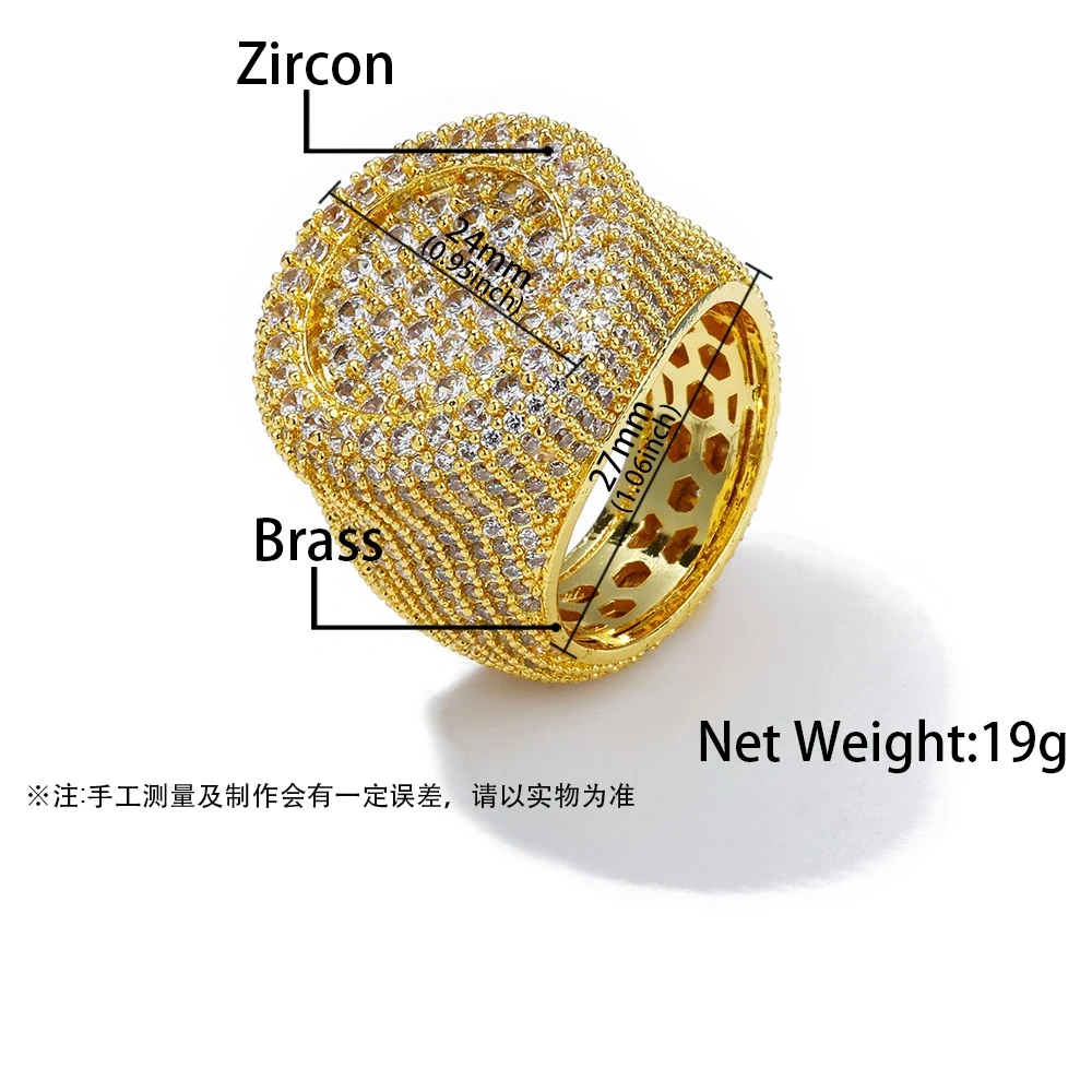 ESKEEM Wholesale Iced Out Big Round Ring Luxury Full Diamond Signet Ring Hip Hop Style Bling Cubic Zirconia Jewelry Men Women