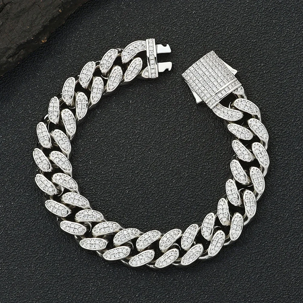 ESKEEM 12mm Iced Cuban Link Chain Bling Brass CZ For Men Women 2 Rows Choker Necklace Plating White Gold Plated Hip Hop Jewelry