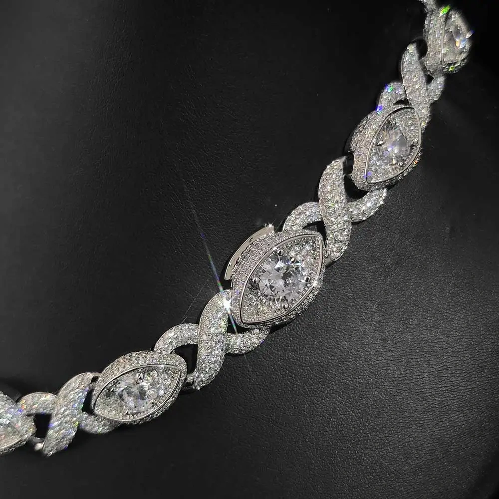 Hip Hop Jewelry Men Fashion Iced Out CZ Necklace Custom 15MM Sauron Eye Design Cuban Link Chain Women Accesional