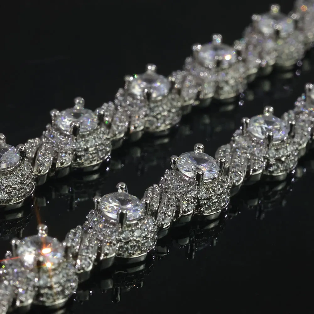 Hip Hop High End Jewelry Diamond White Gold Iced Out Bracelet 7.5mm Big Cz Round Bead 1Row Cuban Bracelet for Women Men Gift