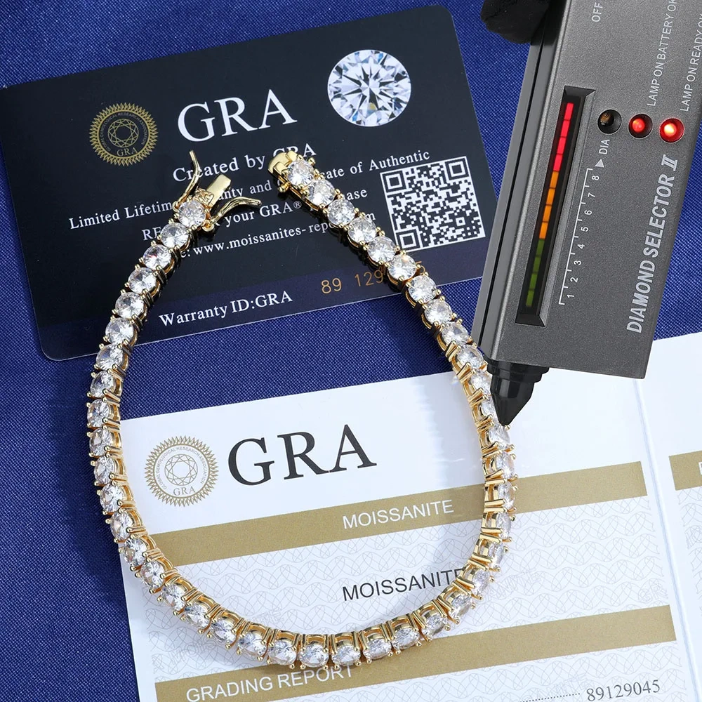 ESKEEM 925 Silver VVS Moissanite Tennis Bracelet 2/3/4/5 MM Iced Out Diamond Tennis Chain Pass GRA Diamond Test In Stock