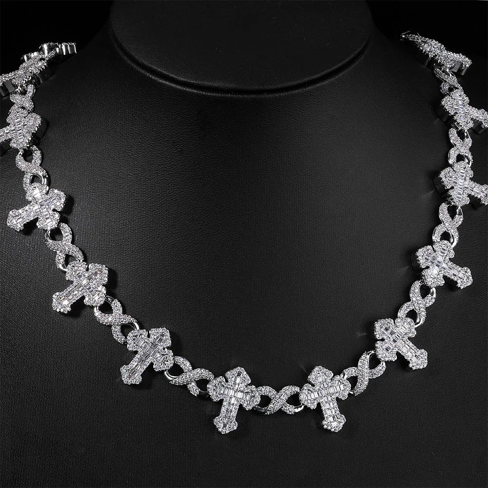 ESKEEM Shine Iced Out Infinity Cross Necklace for Men Women Prong Setting Squre Cubic Zirconia Cuban Link Chain Hip Hop Jewelry