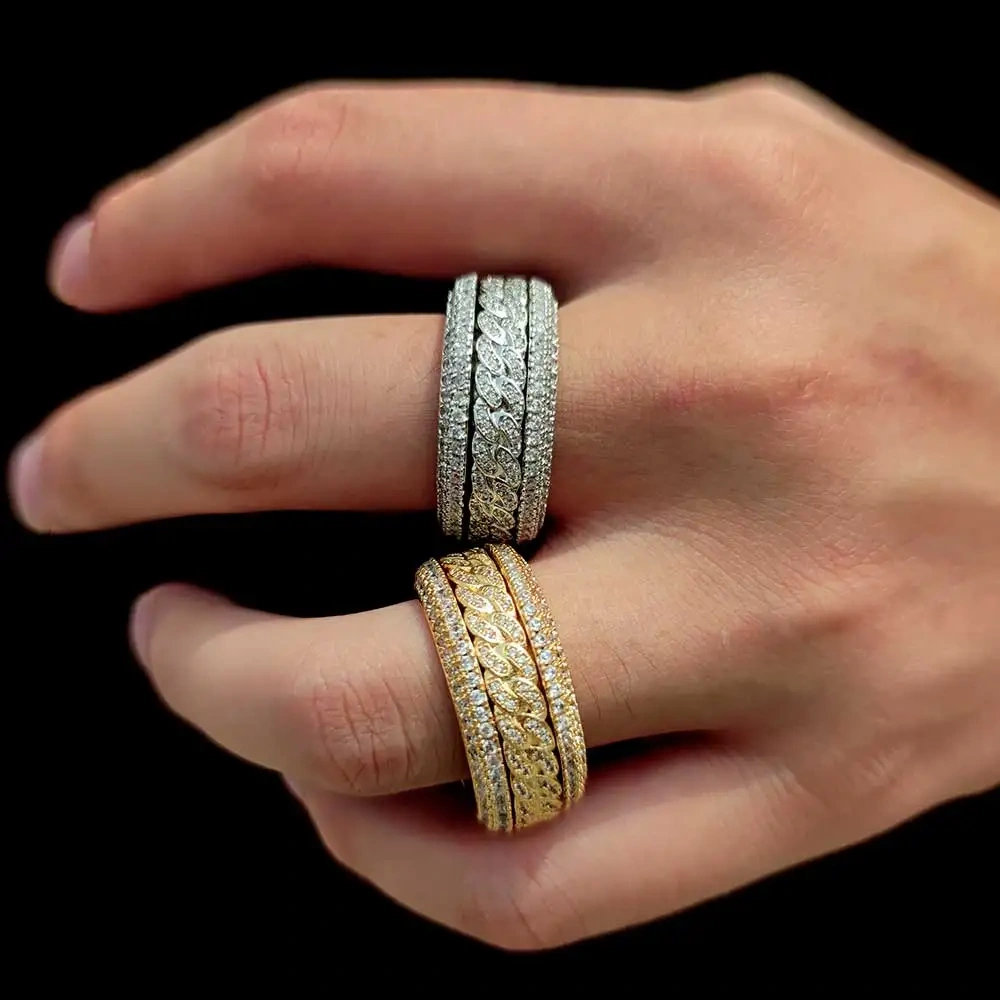 Hip Hop Iced Cuban Link Spinner Ring Micro Paved Brass Zircon Rotatable Cuban Link Ring for Women Fashion Jewelry