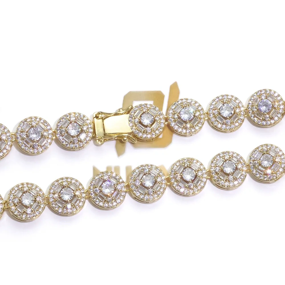 ESKEEM Bling T Square Mixed Inlay Bracelet Hip Hop Jewelry Gold Plated Zircon Cuban Link Chain Gift for Men Women ﻿