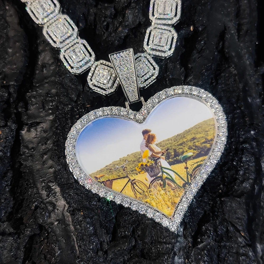 New Arrivals Broken Heart Photo Pendant Custom Memory Picture Frame Charm  Iced Out Pendant Necklace Hiphop Jewelry