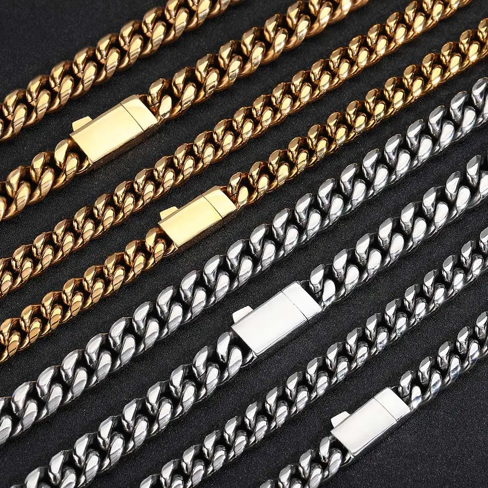 ESKEEM Hip Hop Jewelry New 6/8/10/12MM Stainless Steel Cuban Link Chain Necklace For Men Free Engrave Name Birthday Gift