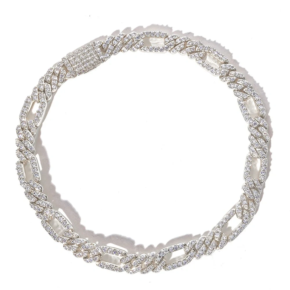 ESKEEM New Arrival 7mm Figaro Necklace Iced Out Cubic Zirconia Stones Cuban Link Style Hip Hop Chain Jewelry