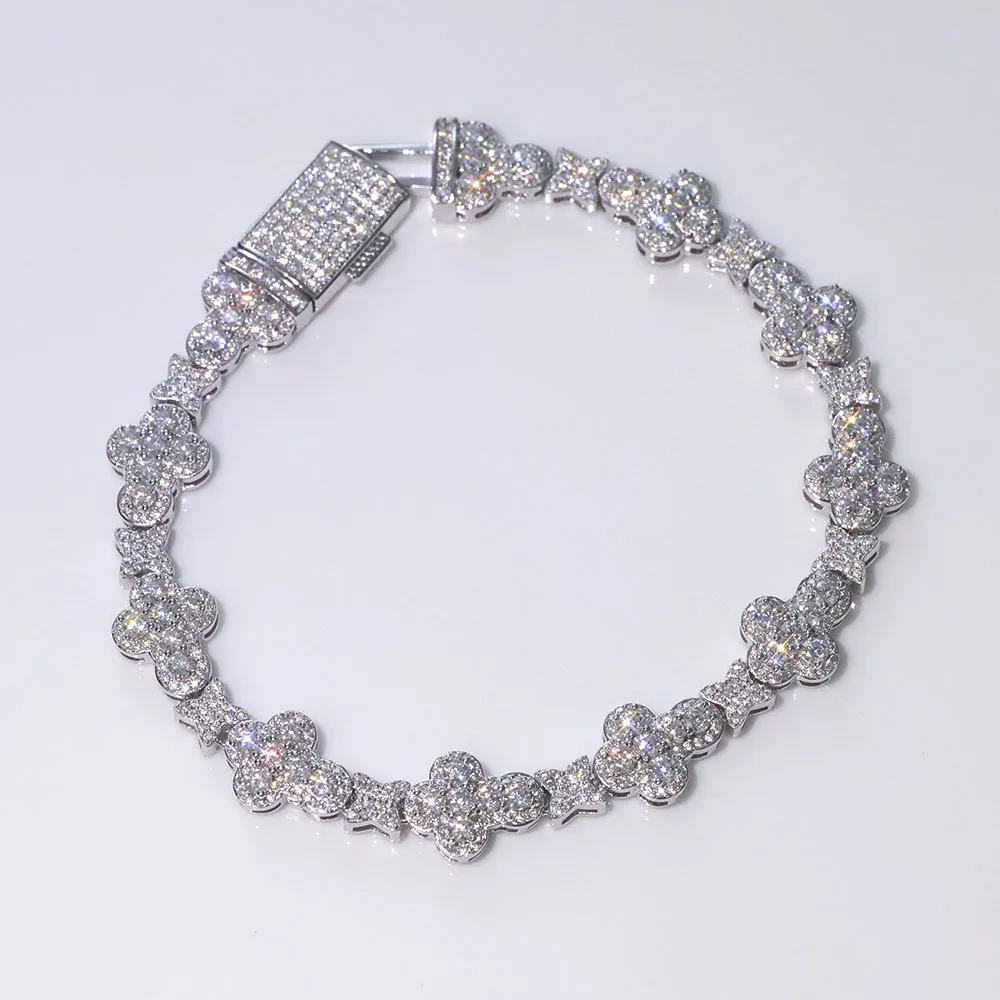 ESKEEM HipHop Jewelry Shiny Diamond Cross Star Chain Women Full Pave CZ White Gold Plated Iced Out Flower Chain Choker Bracelet