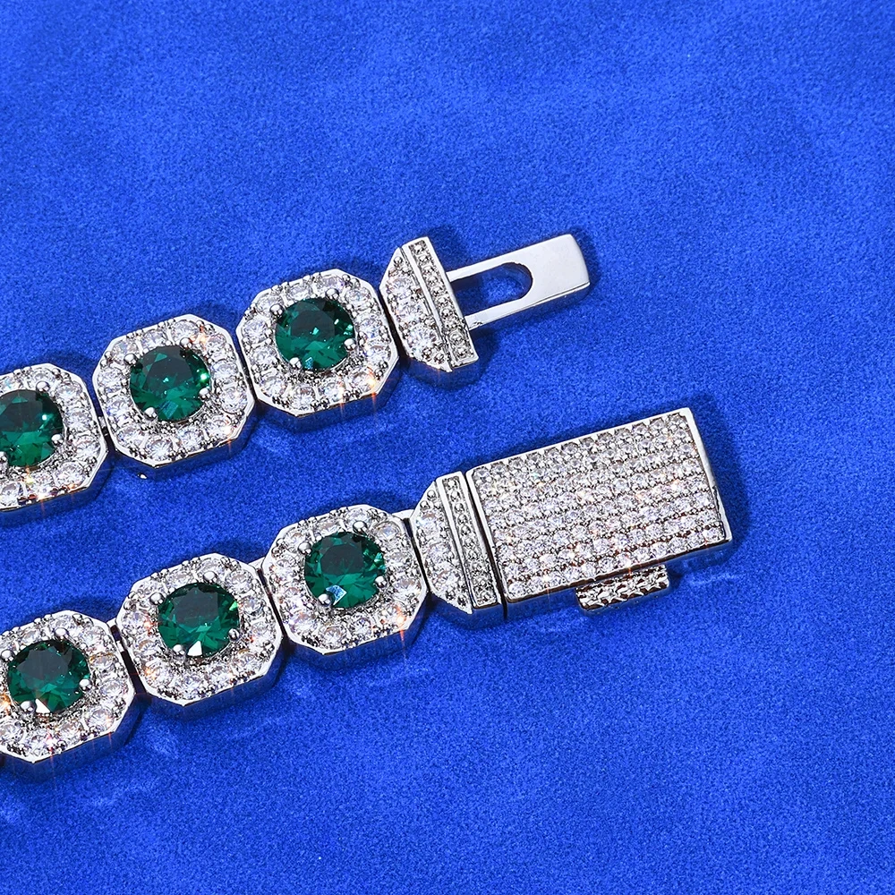 ESKEEM New Iced Emerald Cluster Tennis Chain Necklace 12mm Fashion High Quality Women Choker Hip Hop Jewelry Gift