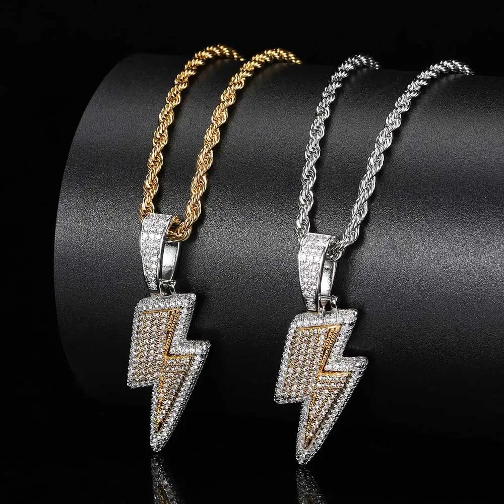 Hip Hop Rapper Rock For Men High Quality Iced Out Zircon Lightning Jewelry Pendants Necklace