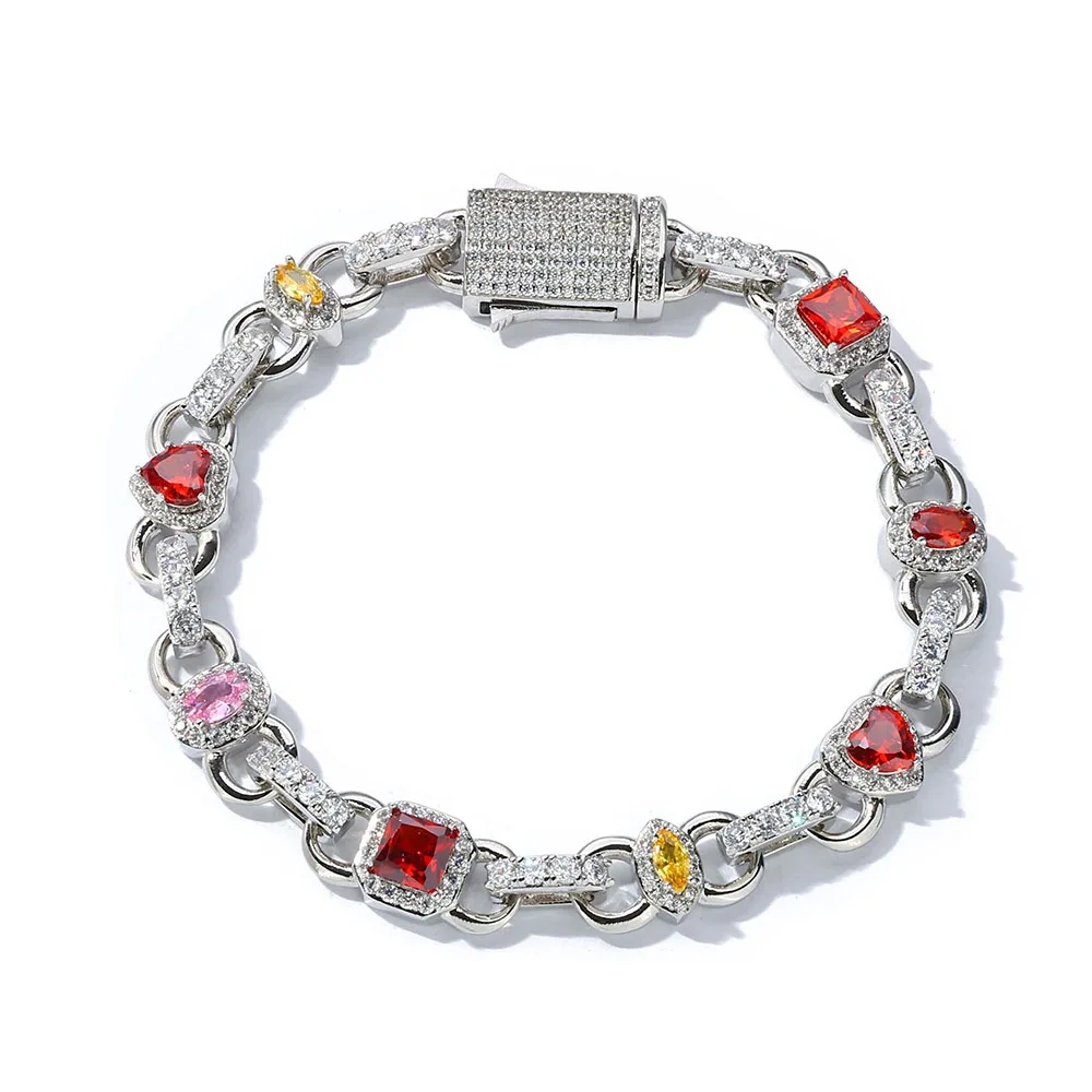 The Latest Colorful Zircon Bracelet Women's Jewelry Fashion 18K Plated Gold Pink/Red/Yellow Diamond Bracelet Fine Jewelry