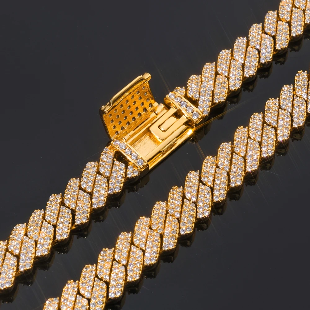 ESKEEM 8mm Iced Out Cuban Chain Full Pave Cubic Zirconia Prong Necklace for Men Hip Hop Jewelry Party Gift