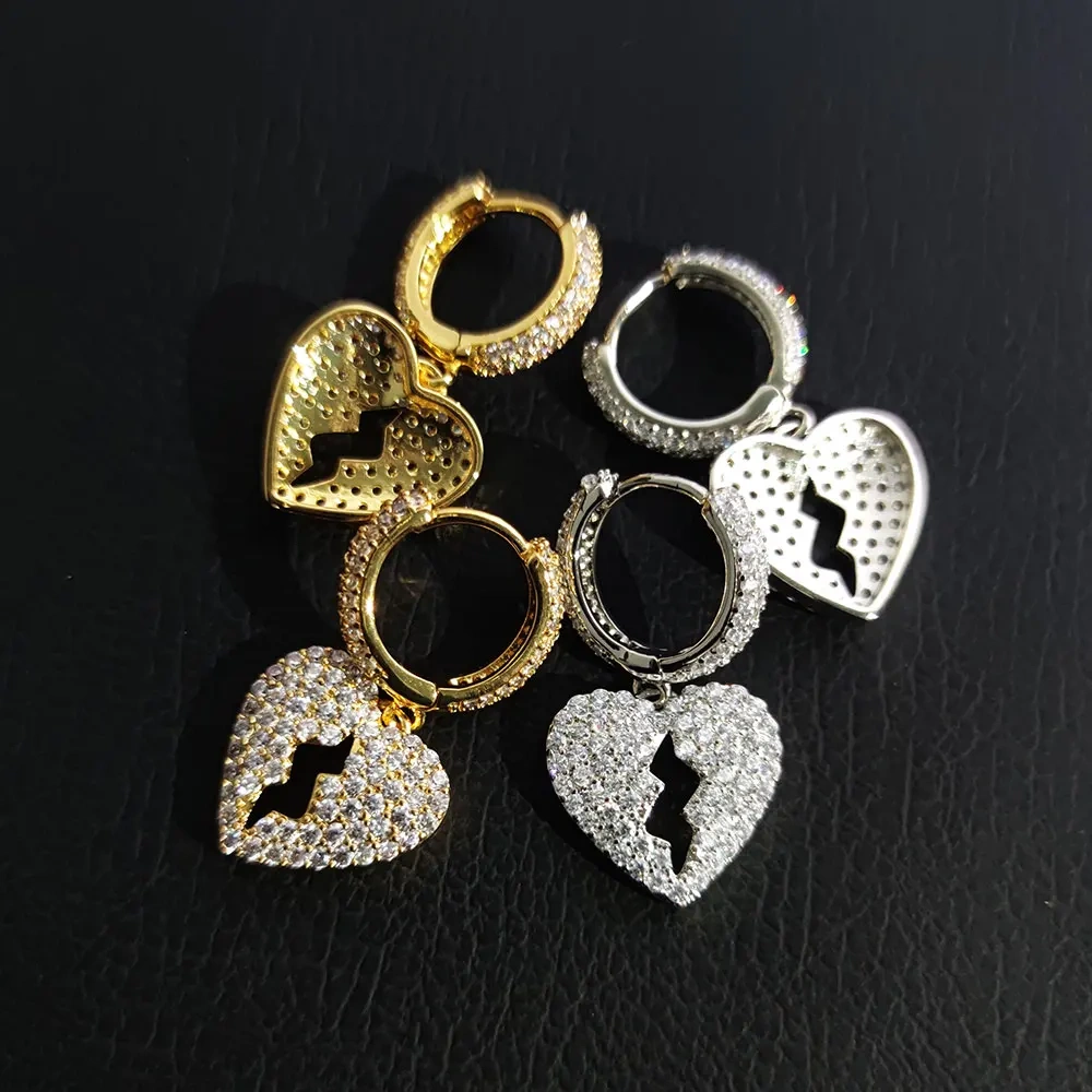 Rapper Rock Fashion Broken Heart Dainty Hip Hop Cubic Zirconia Mini Hoop Earrings For Women 2023 Trending Y2k Accessories