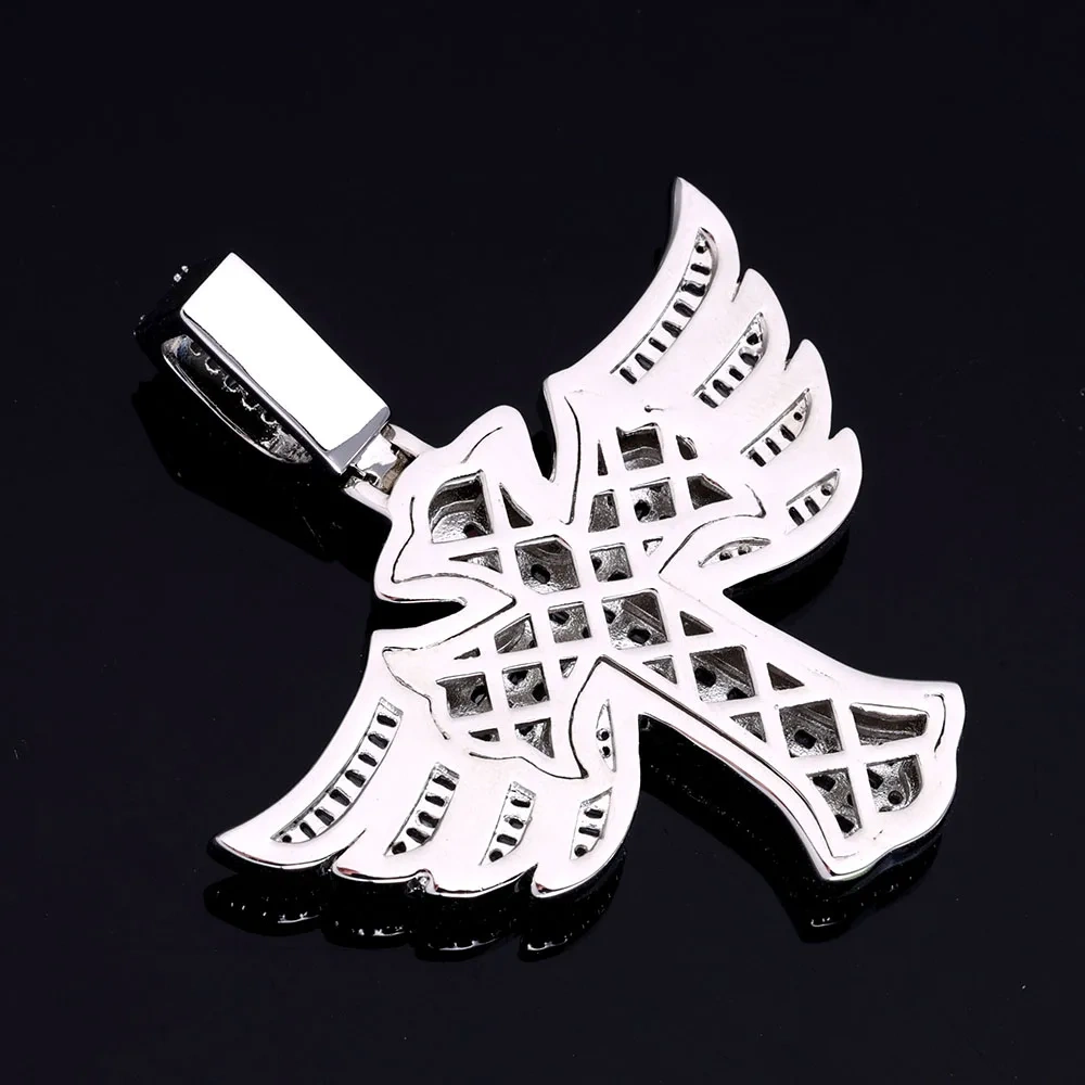 ESKEEM Angel Wings Cross with Diamond Pendant Fashion Personalized Trendy 5A Cubic Zirconia CZ Cross Necklace Hip Hop Jewelry