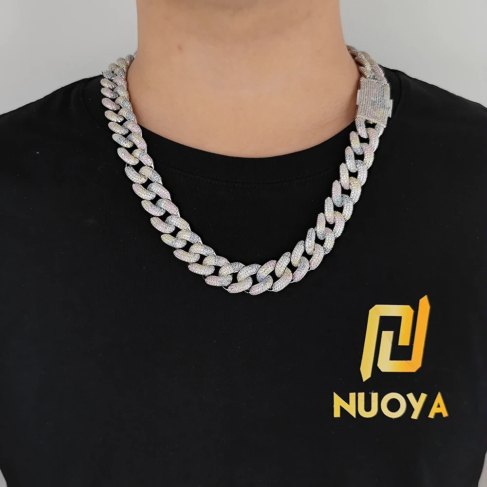 Hip Hop 18mm Iced Out Cuban Necklace Silver Plated Full Pave Bling Zircon Chain Chunky Necklace For Women
