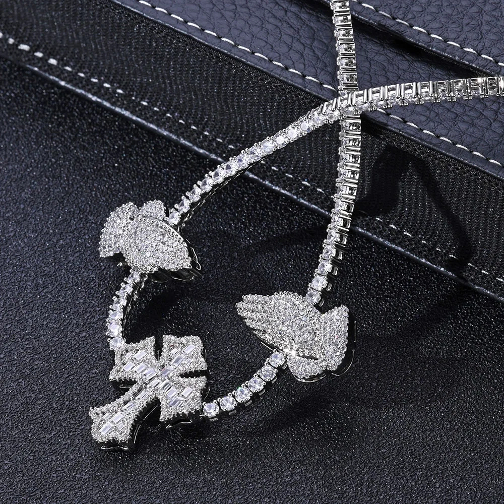 ESKEEM Hip Hop Cross Tennis Necklace High Quality Sparkling 5A Cubic Zirconia Praying Hand Cross Charm Tennis Chain Dropshipping