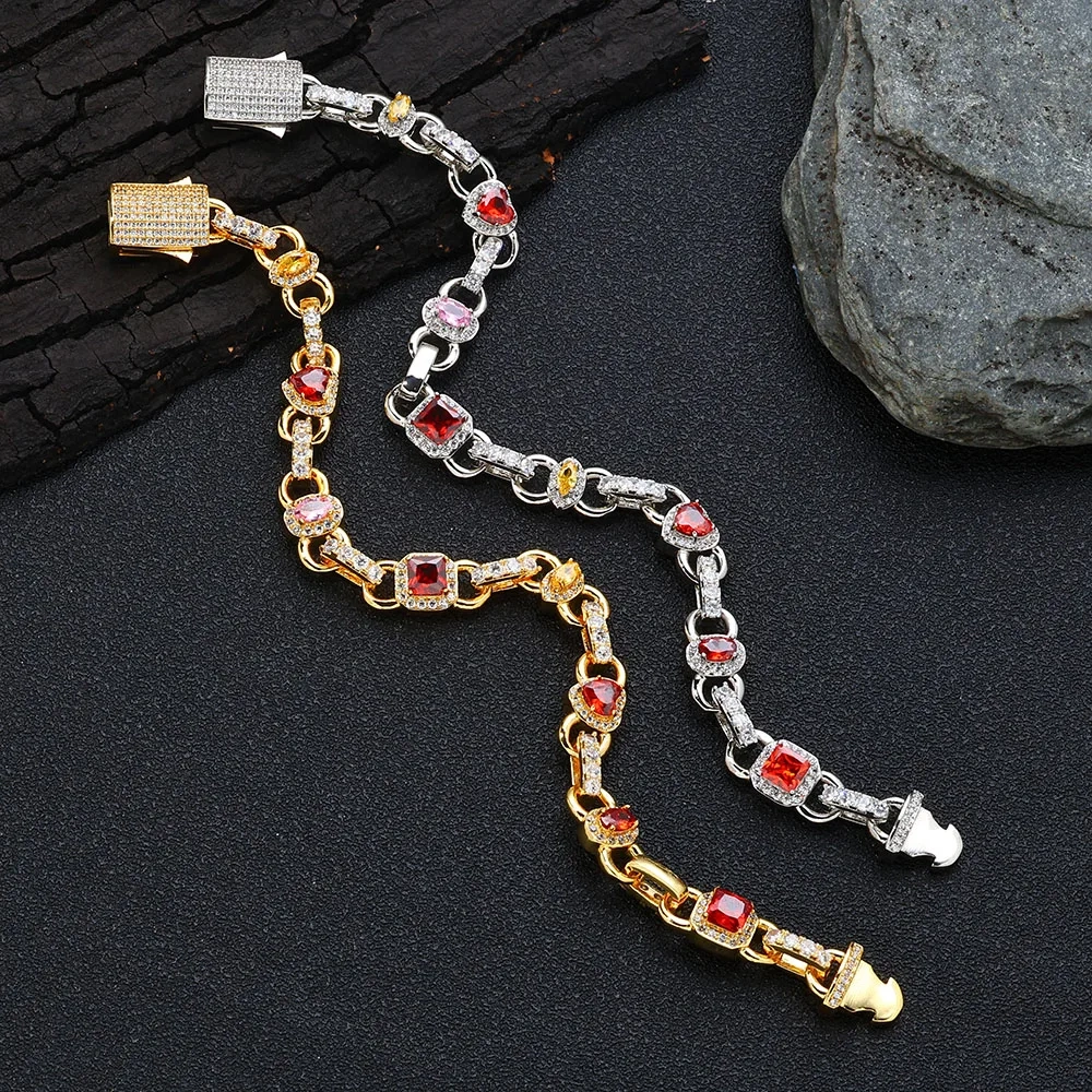 The Latest Colorful Zircon Bracelet Women's Jewelry Fashion 18K Plated Gold Pink/Red/Yellow Diamond Bracelet Fine Jewelry