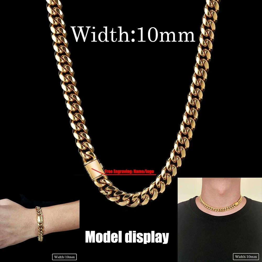 8/10/12/14MM Hip Hop Free Customizable Logo Homme Stainless Steel Jewelry Miami Cuban Chain Necklace For Men Drop Shipping