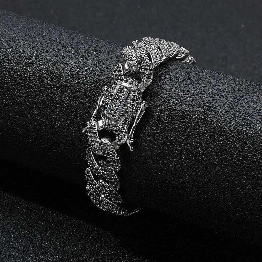 Custom 12mm 3 Rows S925 Sterling Silver VVS Diamond Necklace Iced Black/White Moissanite Cuban Link Chain for Men Gift