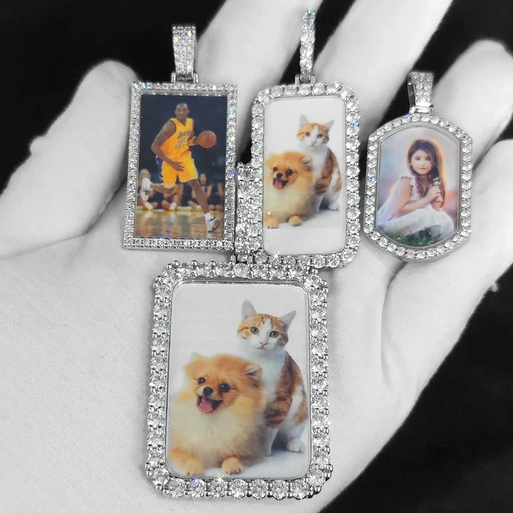 Custom Iced Out Square Picture Necklace for Men Personalized Medallions Rectangle Photo Pendant Free Engrave Hip Hop Jewelry
