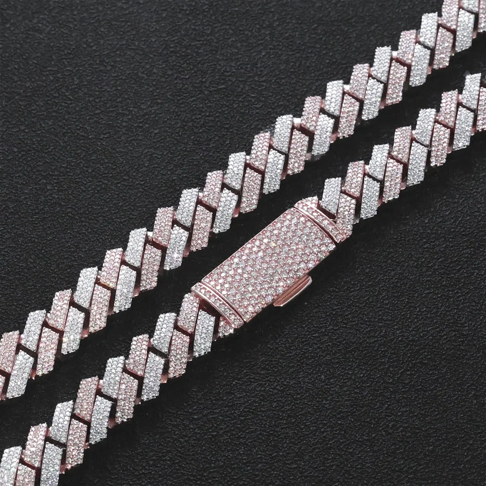 12mm White Gold Rose Gold Plated Cuban Necklace Hip Hop Two Rows Iced Out Prong Diamond Cuban Link Chain Jewelry for Women Men