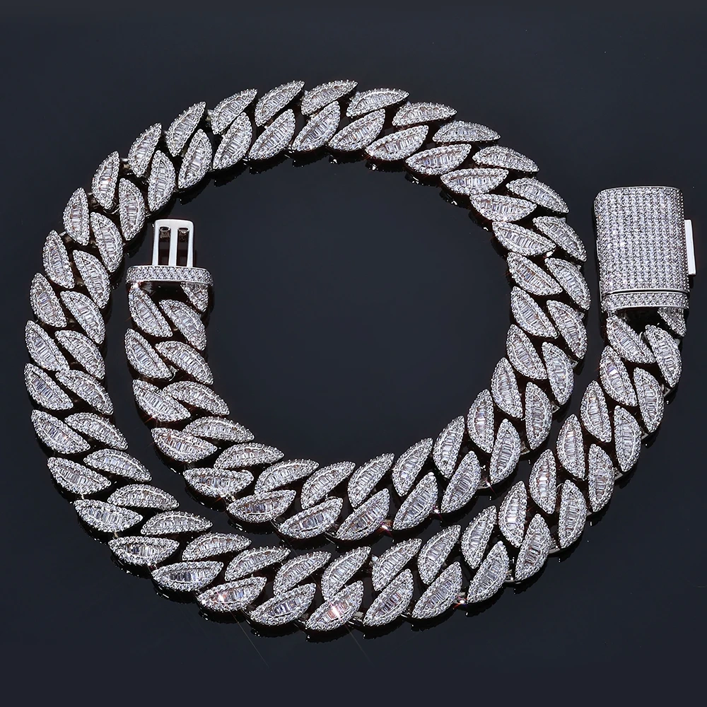 ESKEEM 20MM Full Iced Out Cuban Chain Necklace Mixed Baguette Round Cubic Zirconia Inlay Hip Hop Luxury Jewelry