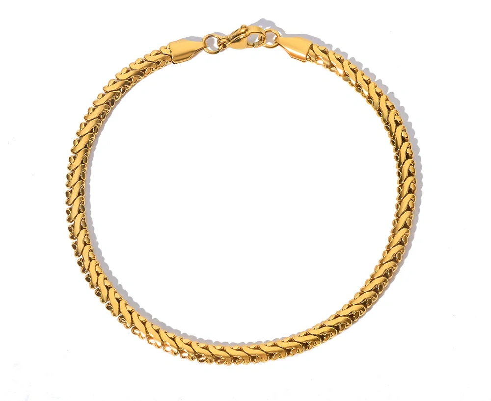 4mm 18K PVDGold Plated Stainless Steel Link Chain Bracelets Fashion Jewelry Snake Bangles for Women