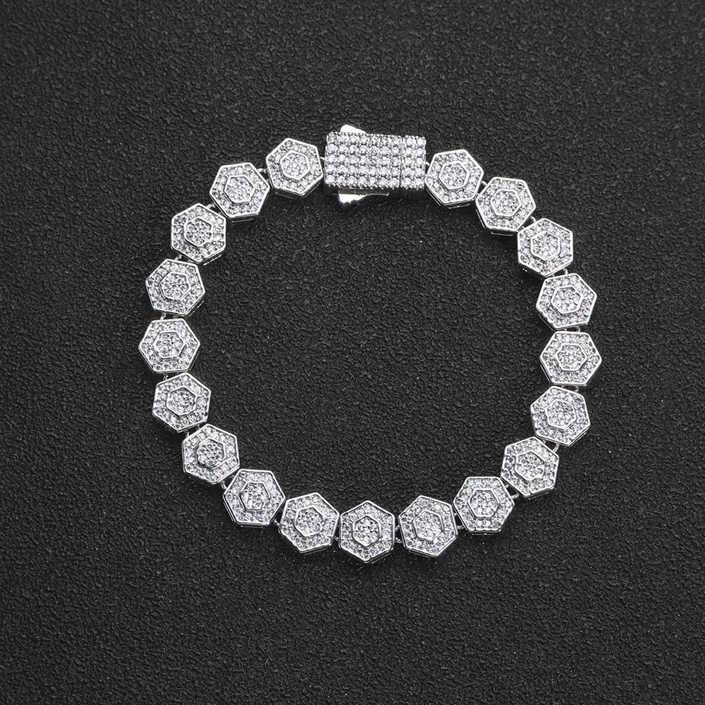 ESKEEM Hip Hop Jewelry Bling Geometric Hexago Iced Chain 8.5mm Diamond Tennis Link Chain Necklace for Unisex